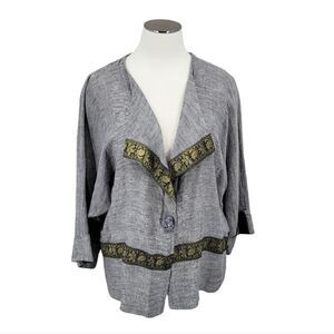 Crunch Linen Vintage Gray Art To Wear Jacket With Tapestry Contrast Lagenlook